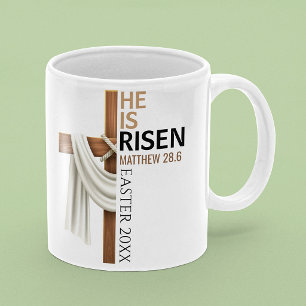 Caneca De Café Grande Cruz de Páscoa Vintage Personalizada Ele Ressuscit