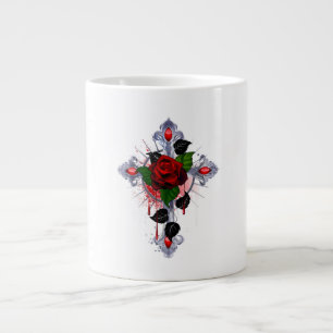 Caneca De Café Grande Cruz de Prata com Rosa vermelha