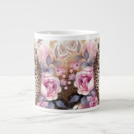 Caneca De Café Grande Cub e Rosas-leopardo