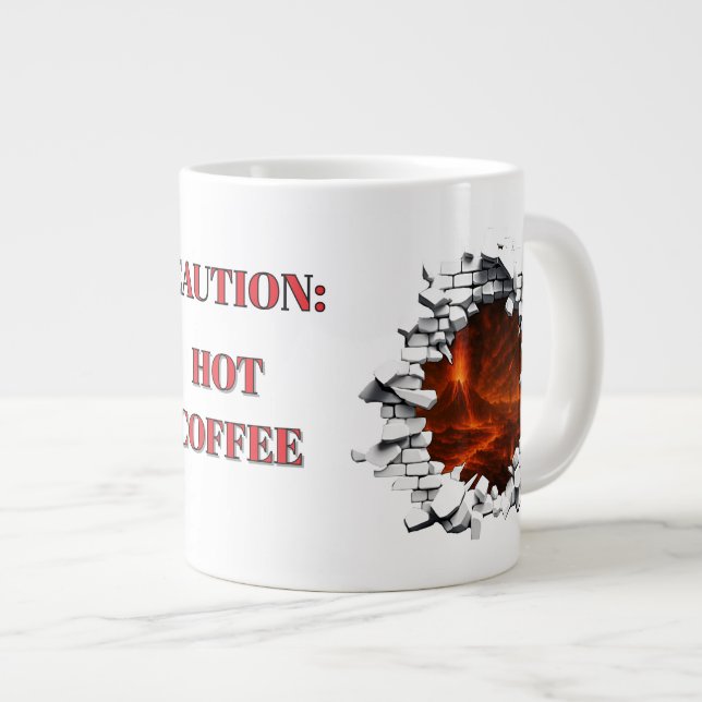 Caneca De Café Grande Cuidado Com Café Engraçado Engraçado Volcano Lava  (Frente Esquerda)