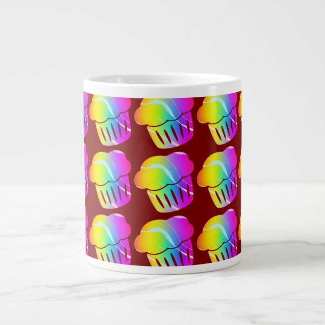 Caneca De Café Grande Cupcakes Arco-íris Dk Vermelho (Frente)