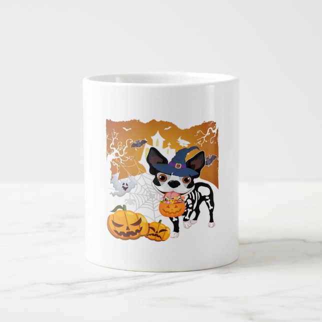 Caneca De Café Grande Custo de Halloween do Cachorro Pumpkin Skeleton de (Frente)