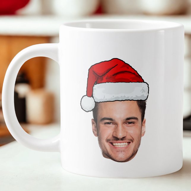 Caneca De Café Grande Custom Face Photo Santa Hat Christmas (Criador carregado)