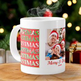 Caneca De Café Grande Custom Festive Red Green Christmas Photo
