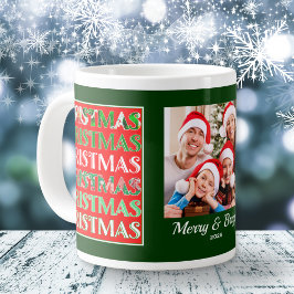 Caneca De Café Grande Custom Festive Red Green Christmas Photo
