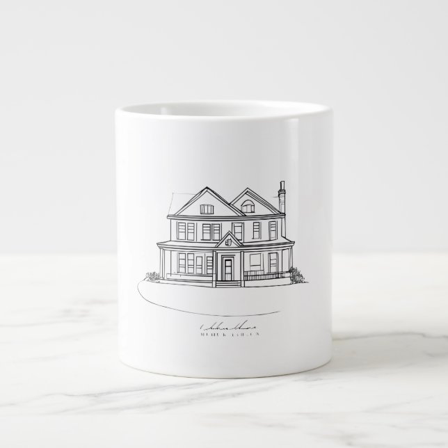 Caneca De Café Grande Custom House Illustration Minimalist Line Art Home (Frente)