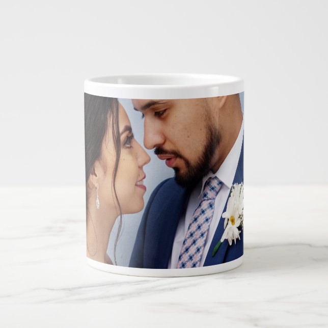 Caneca De Café Grande Customized Couple Wedding Photo (Frente)