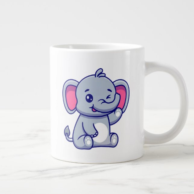 Caneca De Café Grande Cute Baby Elephant Sitting Cartoon-23800 (Direita)