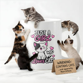 Caneca De Café Grande Cute Black & White Kitten & Pink Hearts