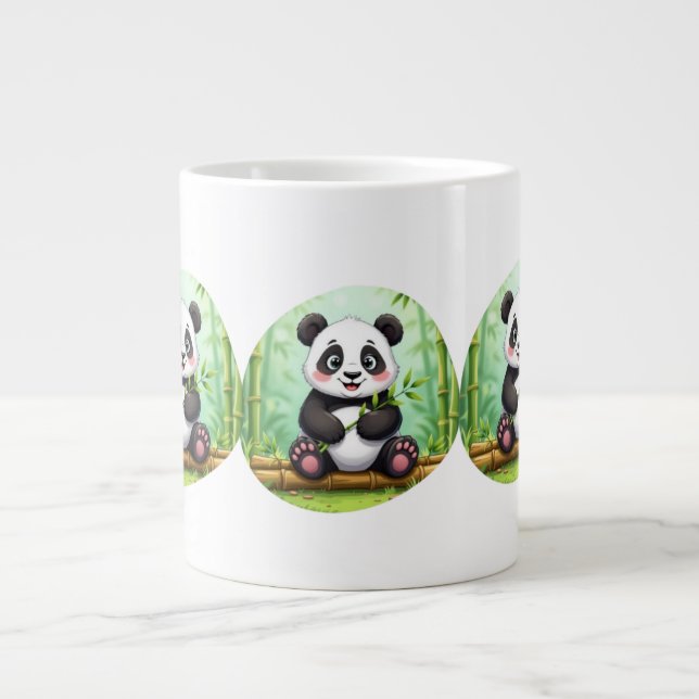Caneca De Café Grande Cute Cartoon Panda on Bamboo Patch (Frente)