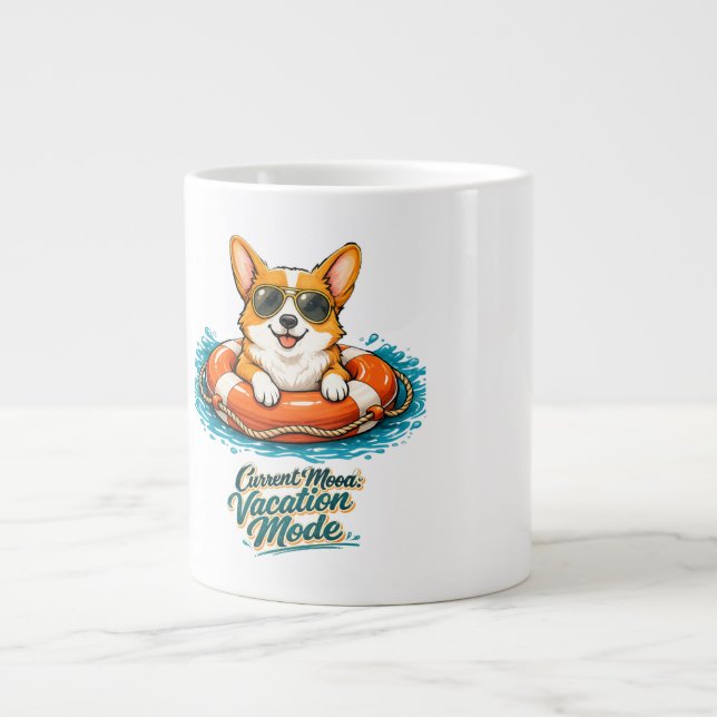 Caneca De Café Grande Cute Corgi "Vacation Mode" Summer Design (Frente)