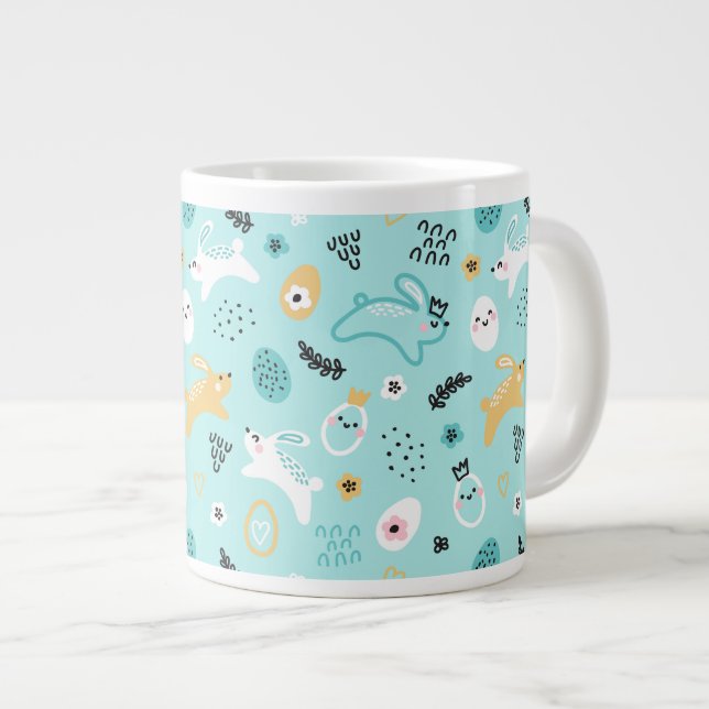 Caneca De Café Grande Cute Easter Bunny Pattern Kawaii Rabbits Eggs  (Frente Esquerda)