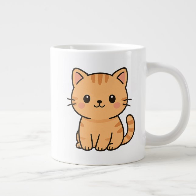Caneca De Café Grande Cute Kawaii Orange Tabby Cat Illustration (Direita)