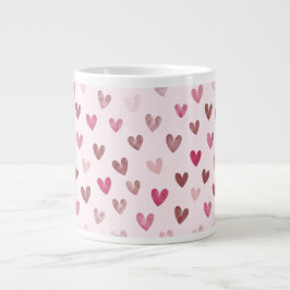 Caneca De Café Grande Cute Pink Heart Pattern – Romantic &Stylish Design