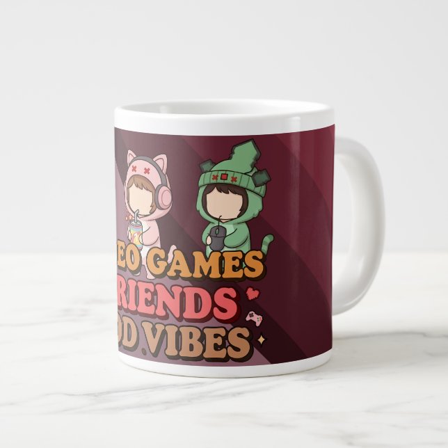 Caneca De Café Grande Cute Pixel Gamer Friends Art Piece (Frente Esquerda)