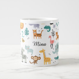 Caneca De Café Grande Cute Safari Jungle Animals Personalized Baby Name