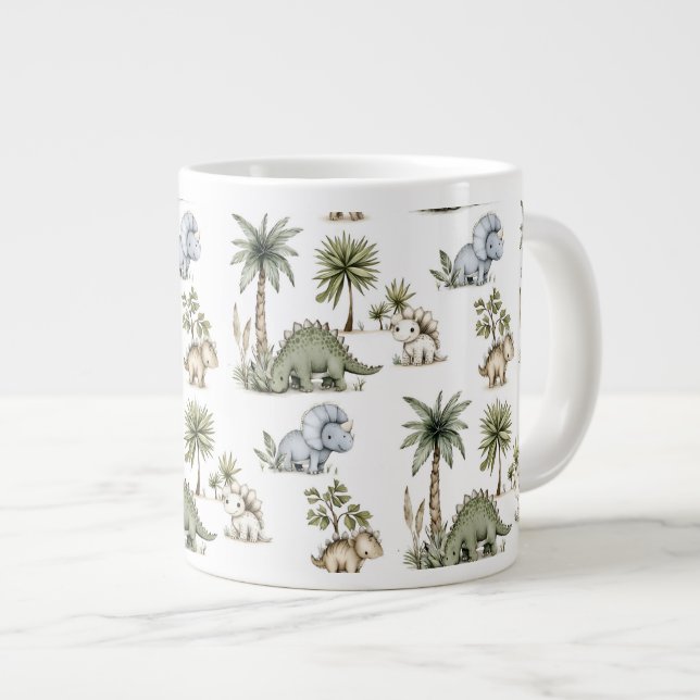 Caneca De Café Grande Cute Watercolor Baby Dinosaurs (Frente Esquerda)