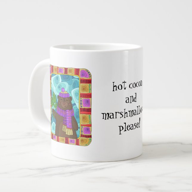 Caneca De Café Grande Cute Winter Beart! Adicione seu próprio texto! (Frente Esquerda)