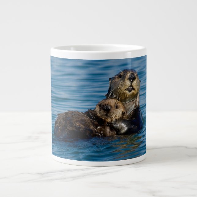 Caneca De Café Grande Cutest Baby Animals | Mother & Baby Sea Otter (Frente)