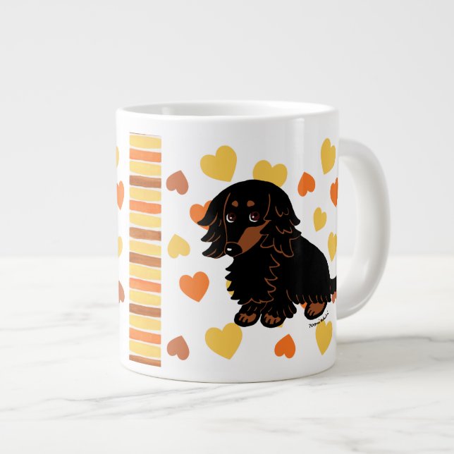 Caneca De Café Grande Dachshund 3 Preto e Prolongado (Frente Esquerda)