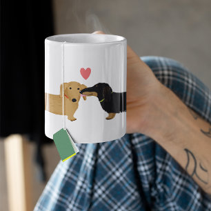 Caneca De Café Grande Dachshund Beijo com Coração, Cachorros Espanhoso