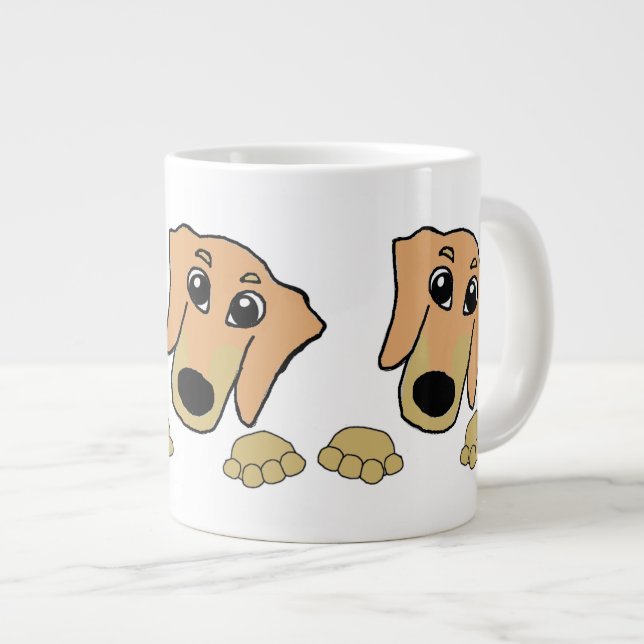 Caneca De Café Grande dachshund fawn e tan peeking cartoon (Frente Esquerda)