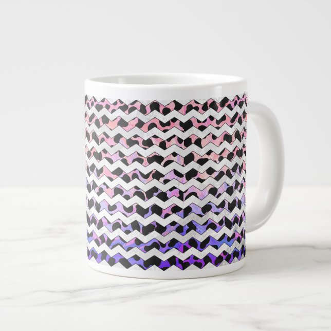 Caneca De Café Grande Dalmama Chevron, Rosa e Negro (Frente Esquerda)