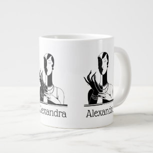 Caneca De Café Grande Dama Art Déco Vintage Com Pérolas Preto Transp
