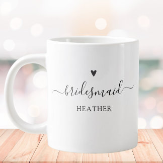 Caneca De Café Grande Dama de Honra com Letra de Caligrafia Simples e El