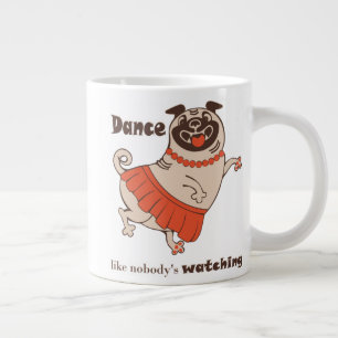Caneca De Café Grande Dança como se ninguém estivesse assistindo Pug Gir
