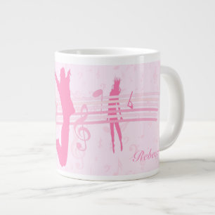 Caneca De Café Grande Dança musical personalizada e cor-de-rosa
