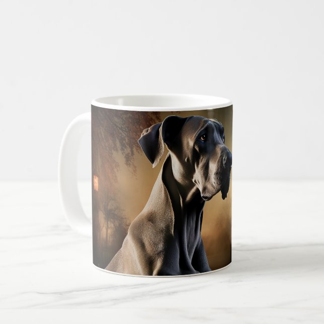 Caneca De Café Grande Danês Assustador de Halloween (Frente Esquerda)