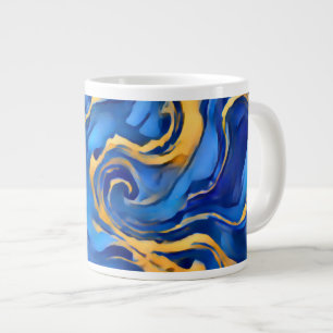 Caneca De Café Grande Danse Royale Azul Real Rico Dourado Fluido Abstrat