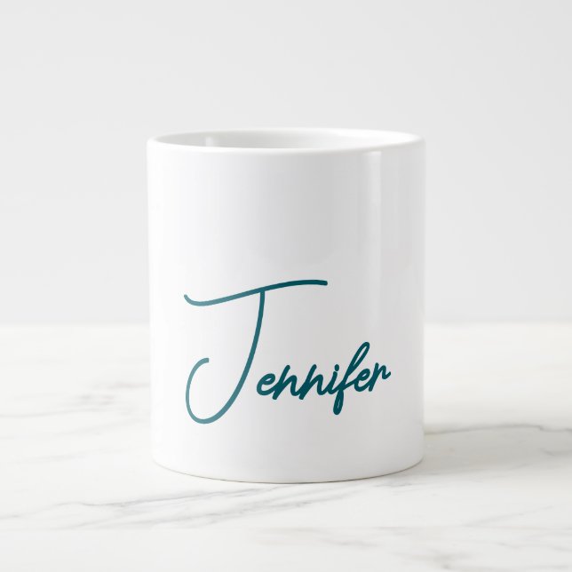 Caneca De Café Grande Dark Teal Trend Modern Minimalist Handwriting Name (Frente)