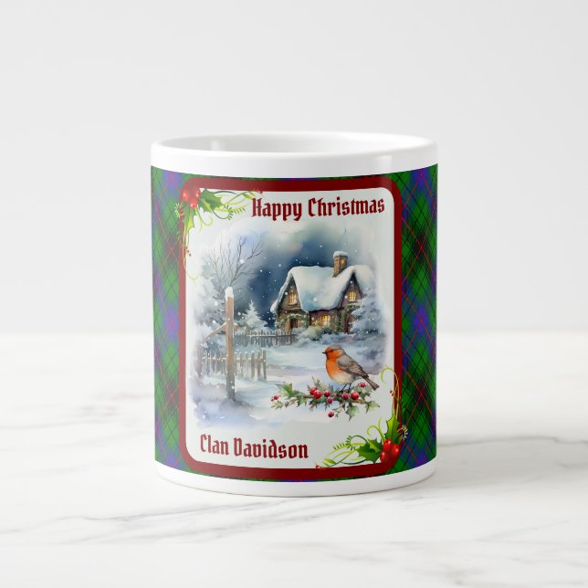 Caneca De Café Grande Davidson Tartan & Robin Christmas (Frente)