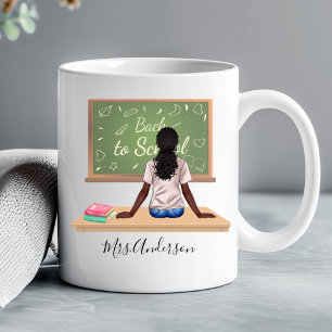 Caneca De Café Grande De volta à escola Chalkboard Professora Mug Curly