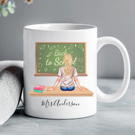 Caneca De Café Grande De volta à escola Chalkboard Teacher Mug Blona