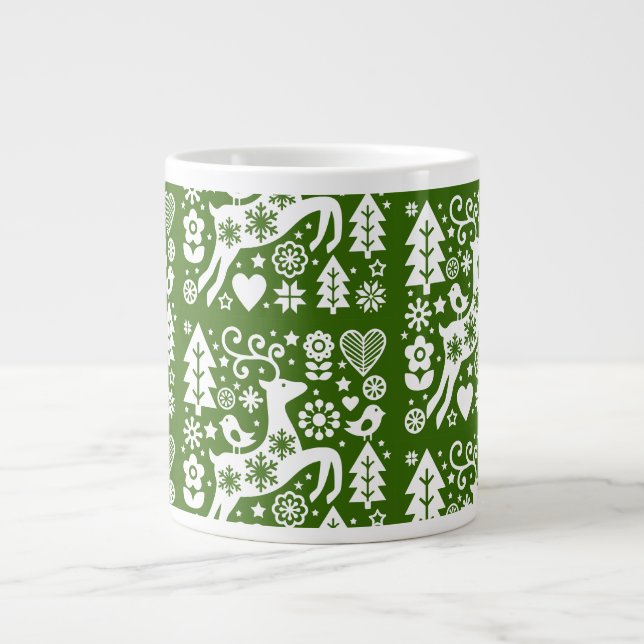 Caneca De Café Grande Decor de Natal Nórdico Tradicional (Frente)