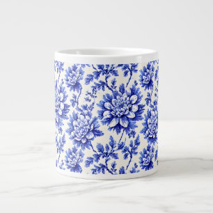 Caneca De Café Grande Decoração do País Francês do Chrysanthemum Azul e