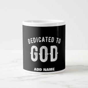 CANECA DE CAFÉ GRANDE DEDICADO A DEUS TEXTO BRANCO LEGAL PERSONALIZÁVEL