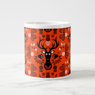 Caneca De Café Grande Deer de Arte Folclórica Moderna
