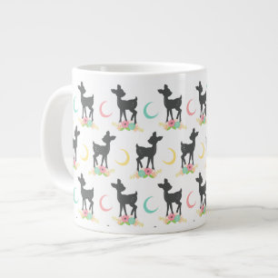 Caneca De Café Grande Deer Pattern, Baby Deer, Boho, Flores, Lua