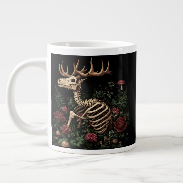 Caneca De Café Grande Deer Skeleton Mystical Gothic Floral (Esquerda)