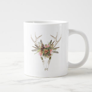 Caneca De Café Grande Deer Skull e Flores