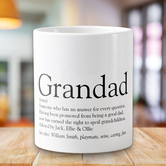 Caneca De Café Grande Definição do vovô de diversão branca e preta (Black and White Fun Grandpa Grandad Definition Giant Coffee Mug)