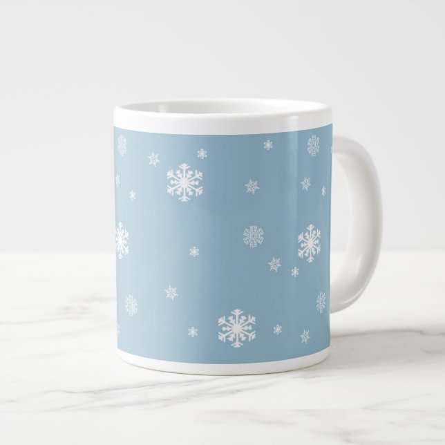 Caneca De Café Grande Deixe nevar, flocos de neve padrão em azul, invern (Frente Esquerda)