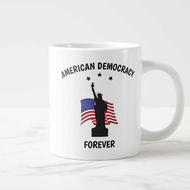 Caneca De Café Grande Democracia Americana para Sempre com Bandeira (Direita)