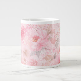 Caneca De Café Grande Desabrochar de Rubor Aquarela Floral