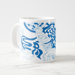 Caneca De Café Grande Desenho Azul, abstrato
