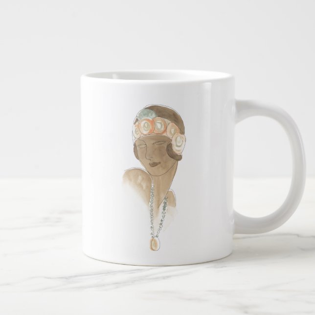 Caneca De Café Grande Desenho da Moda Flapper - Mulher com Cabeça (Direita)